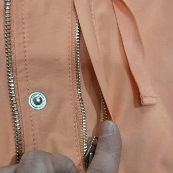Talbots Coral Orange Rain Jacket Coat Full Zip Drawstring Pockets Lined Large - Picture 8 of 16